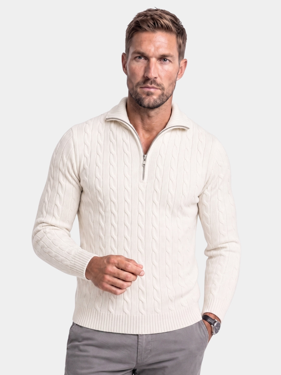 Pullover a trecce con zip al collo - Aurelio Club