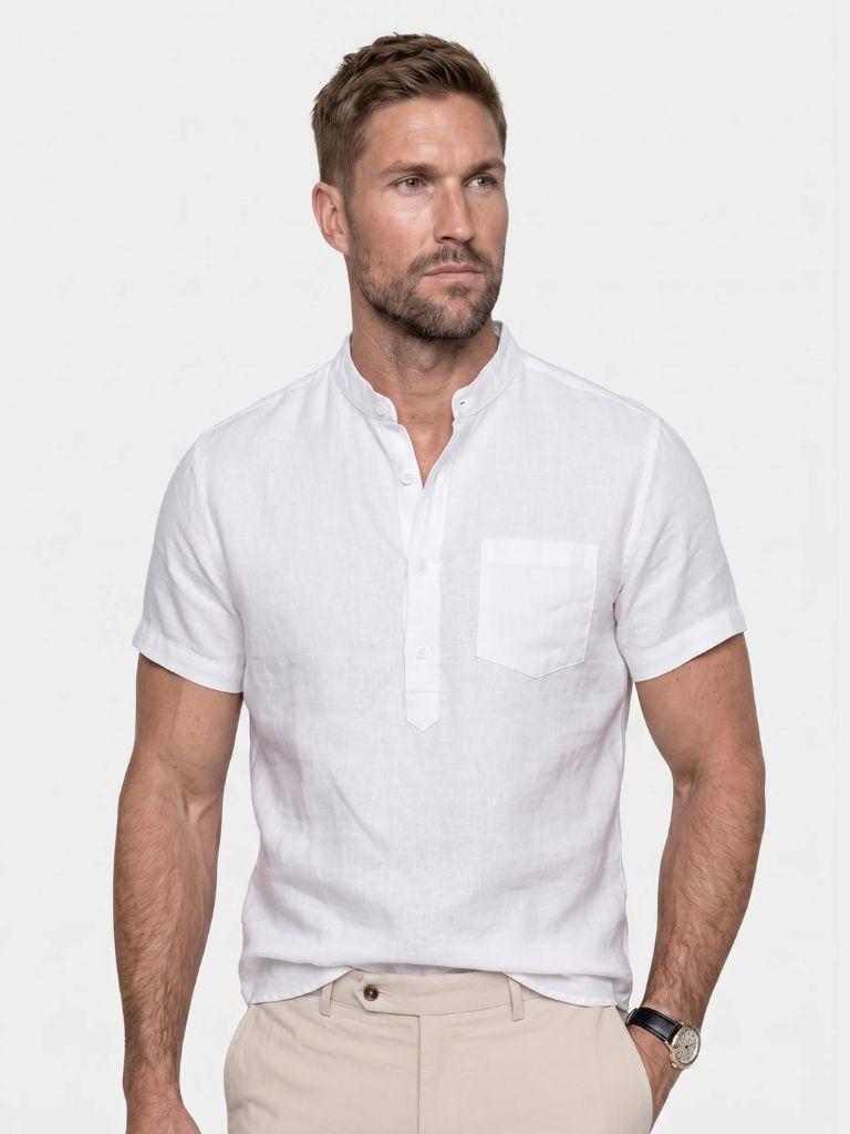 Camicia Wellspring in lino con collo serafino - Aurelio Club