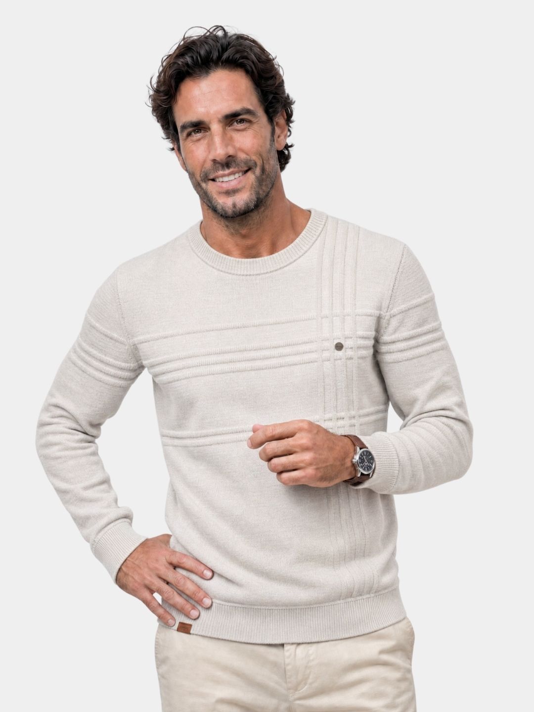 Pullover girocollo a righe in misto cotone - Aurelio Club