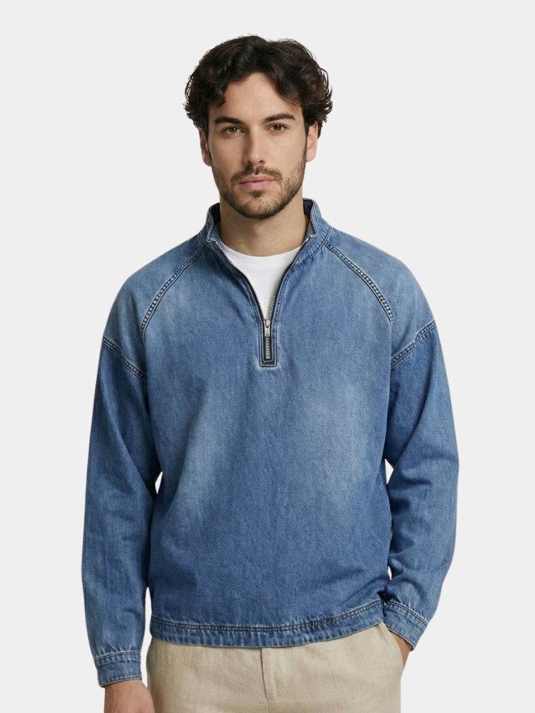 Giacca in denim stone washed con zip corta - Aurelio Club