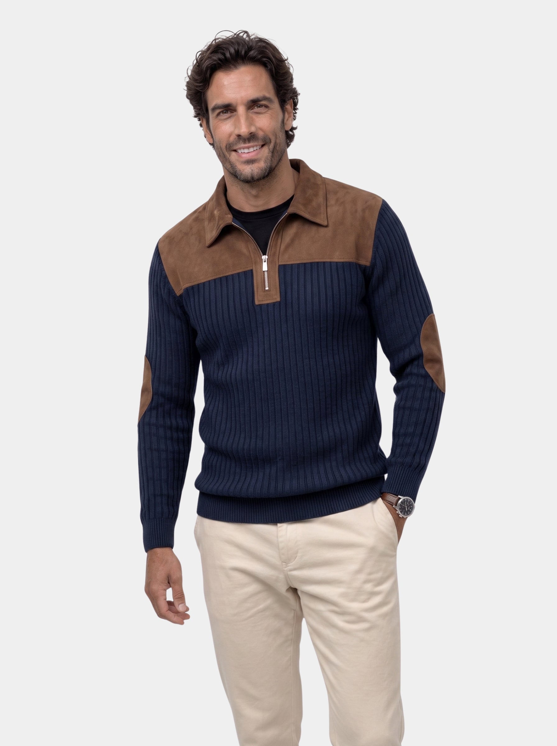 Pullover Camborne con mezza zip e toppe ai gomiti - Aurelio Club
