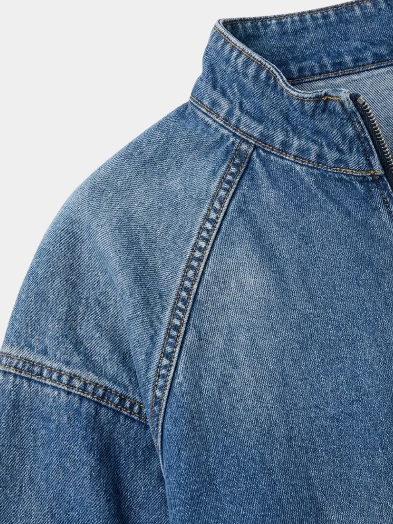 Giacca in denim stone washed con zip corta - Aurelio Club