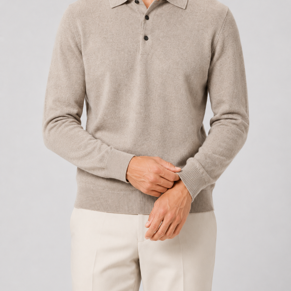 Polo uomo in lana a maniche lunghe