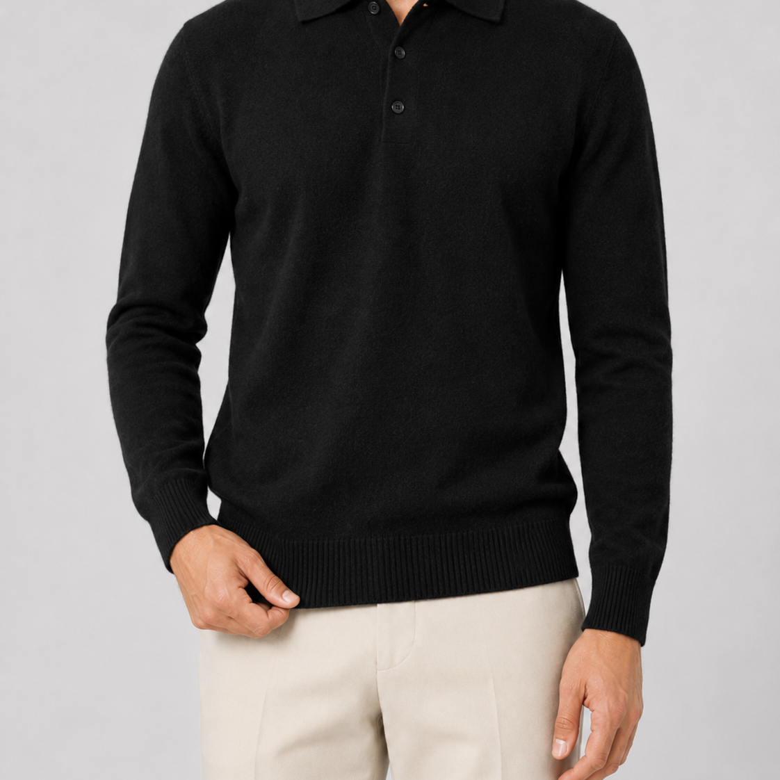 Polo uomo in lana a maniche lunghe