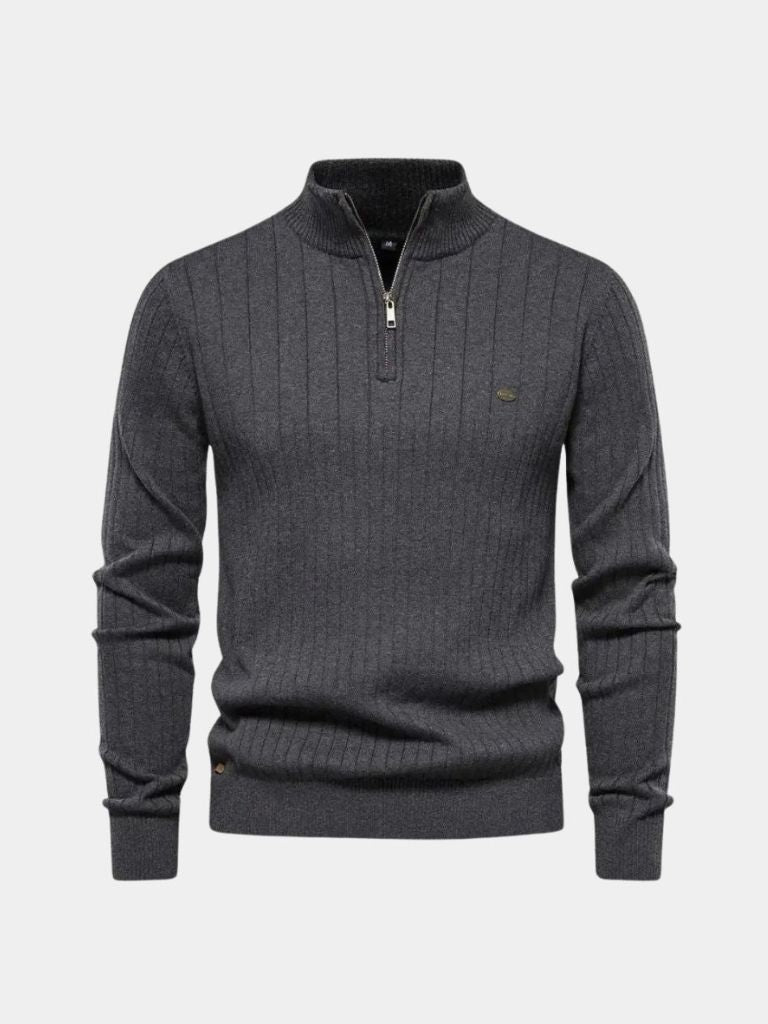 Pullover in misto cotone a righe verticali con zip corta - Aurelio Club