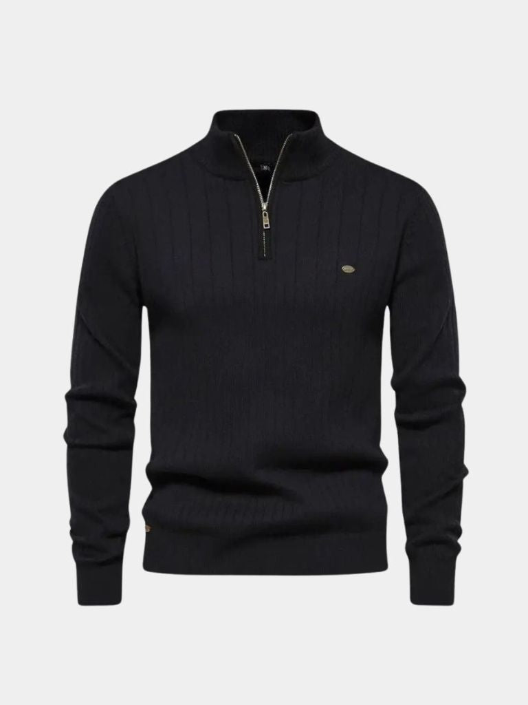 Pullover in misto cotone a righe verticali con zip corta - Aurelio Club