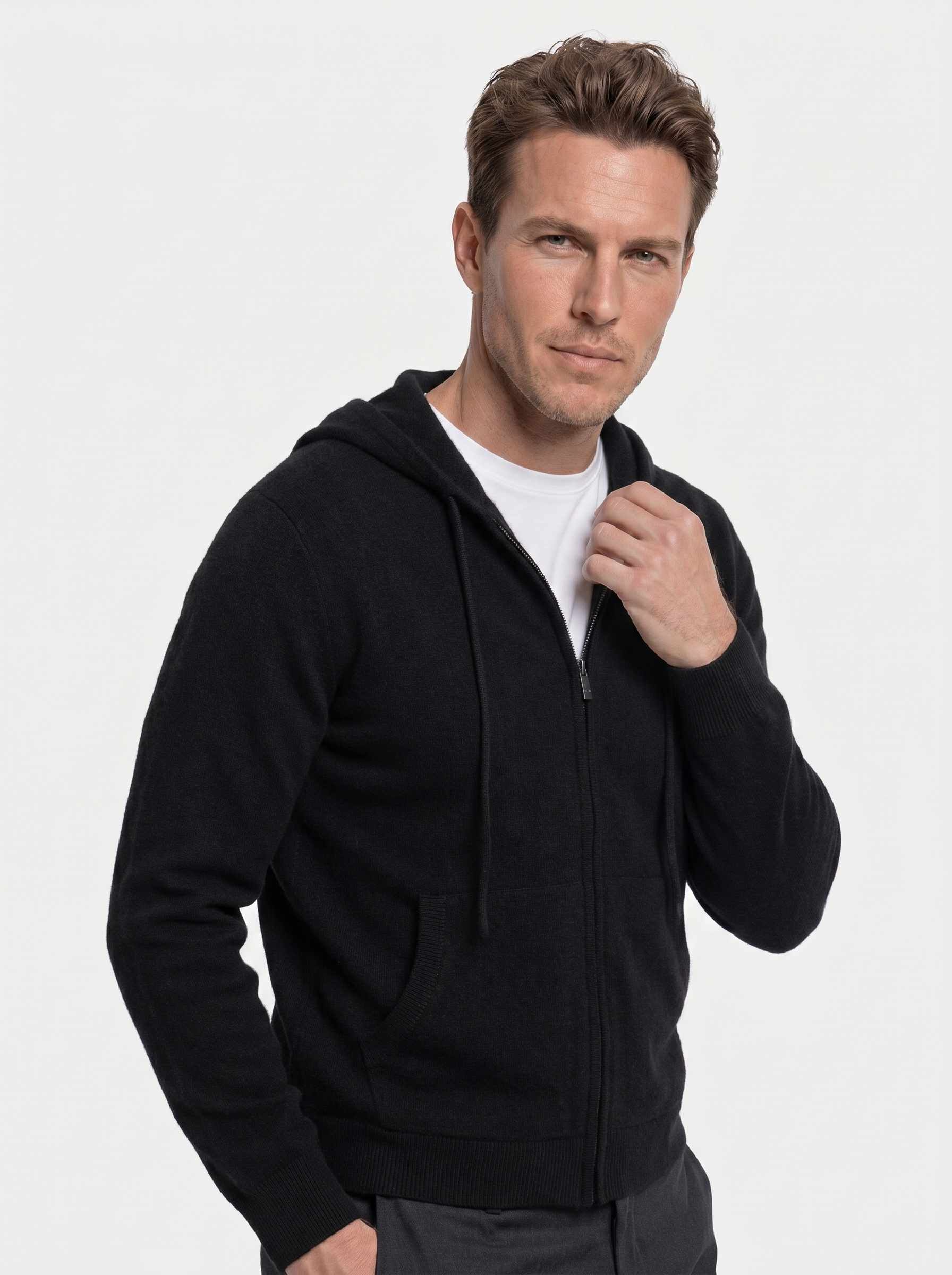 Maglia in lana merino con cappuccio e zip - Aurelio Club