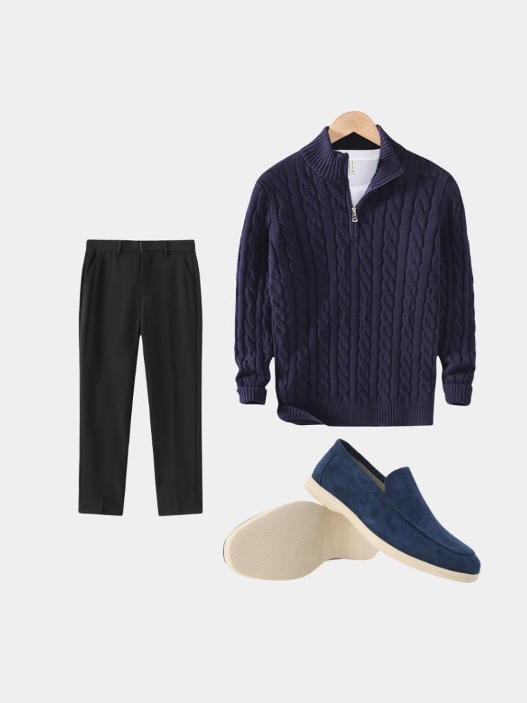 Completo Oxford con cardigan, pantaloni e mocassini - Aurelio Club