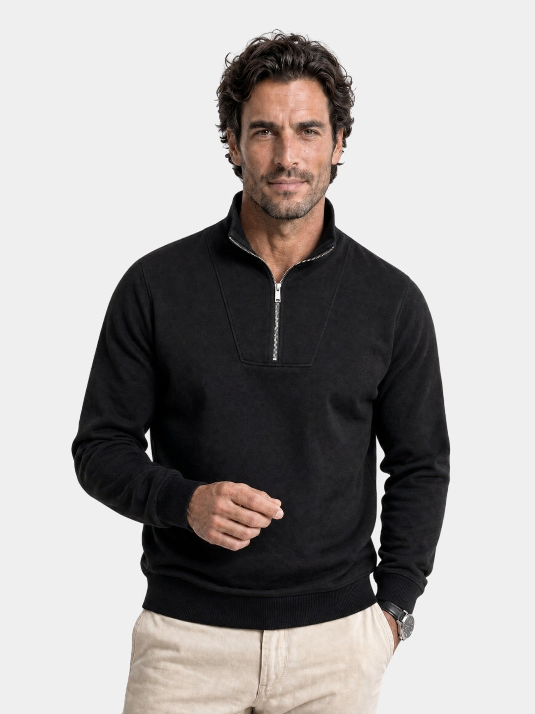Felpa in cotone con zip corta al collo - Aurelio Club