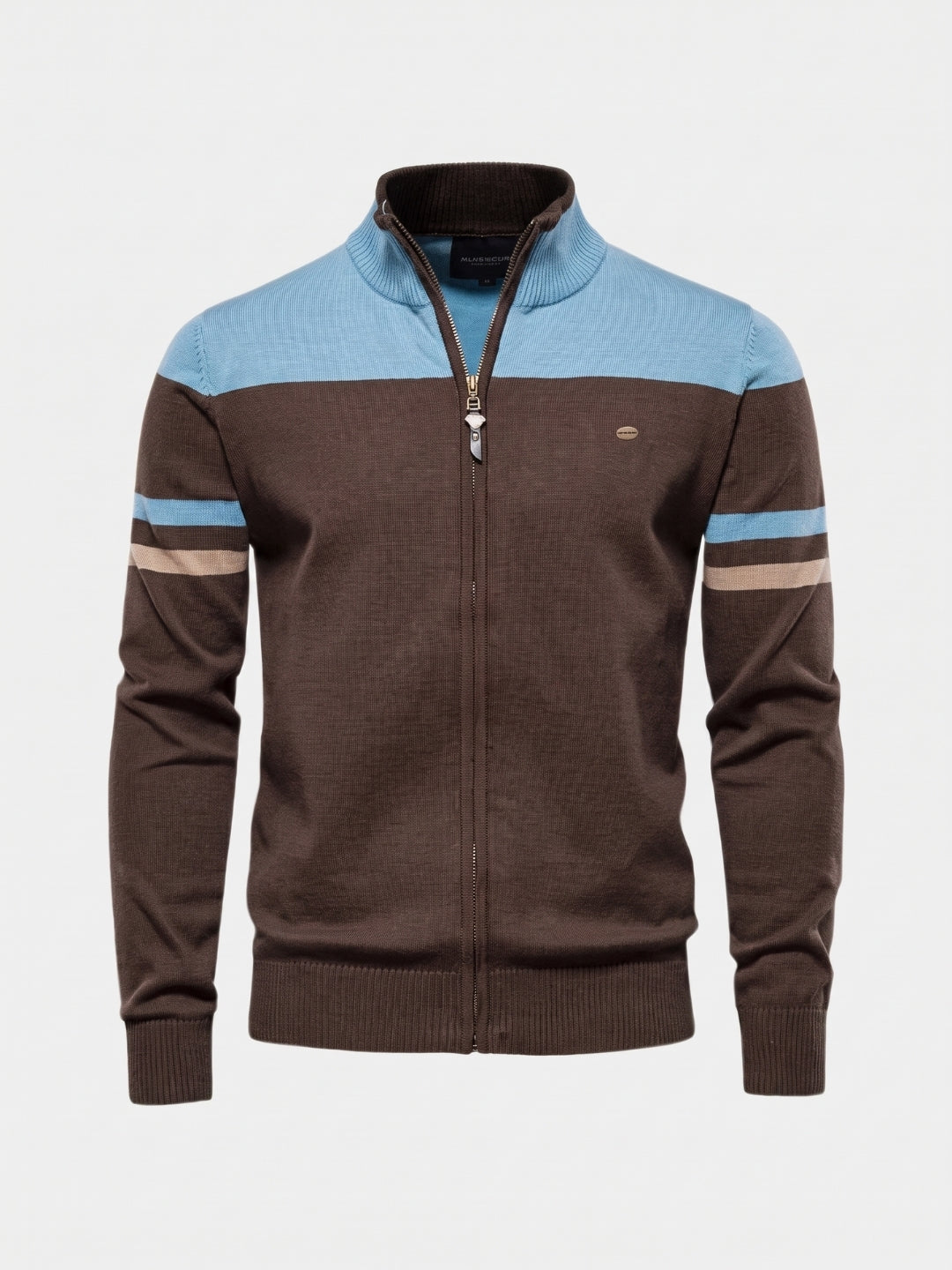 Cardigan in misto cotone con collo alto e zip - Aurelio Club