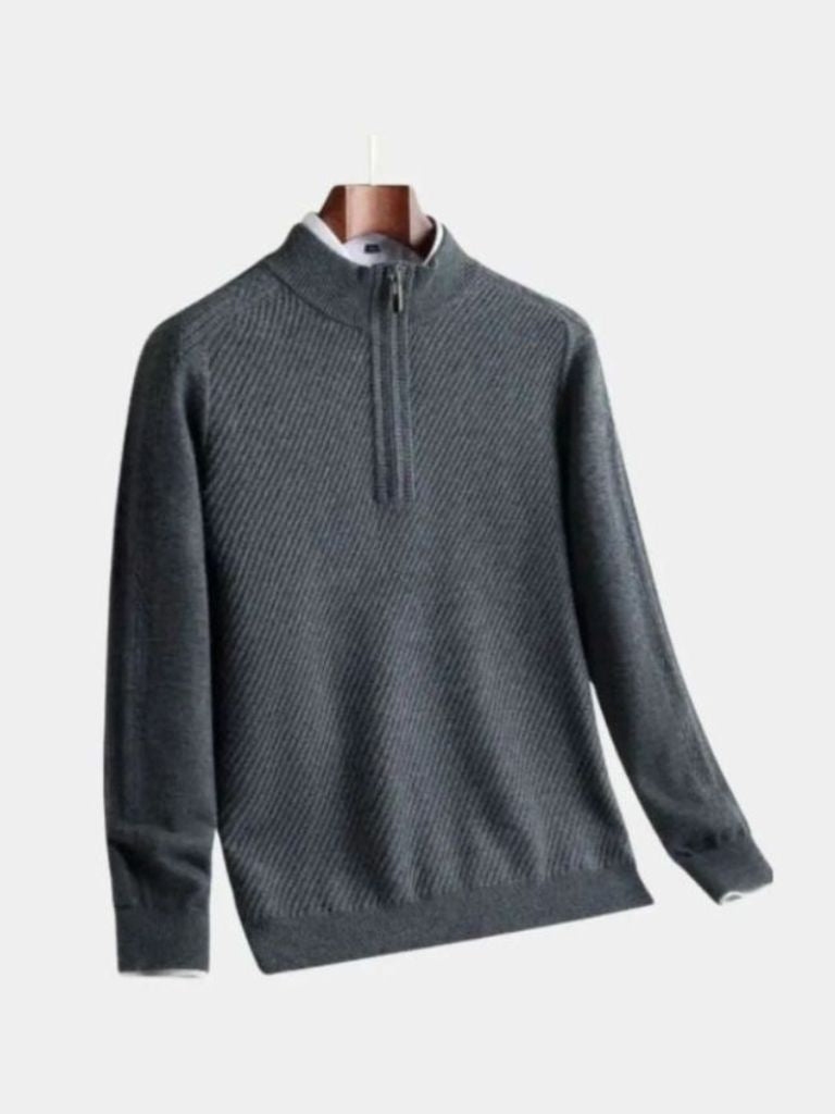 Pullover in lana a righe con zip corta - Aurelio Club