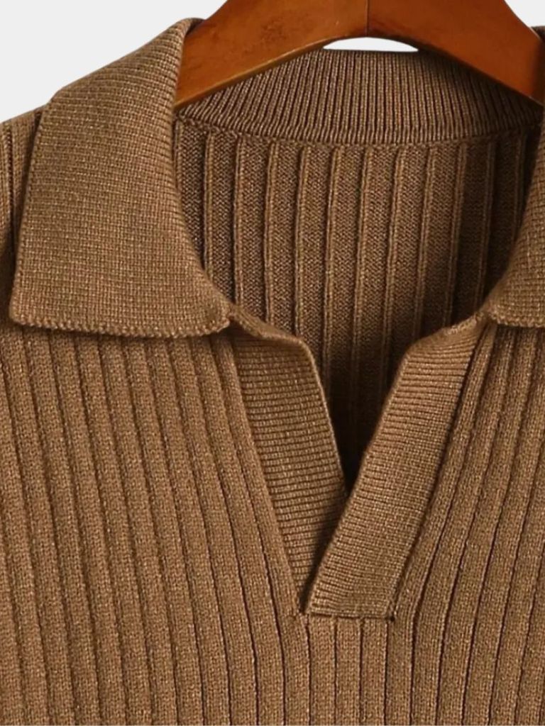 Pullover a coste con colletto polo e scollo a V - Aurelio Club