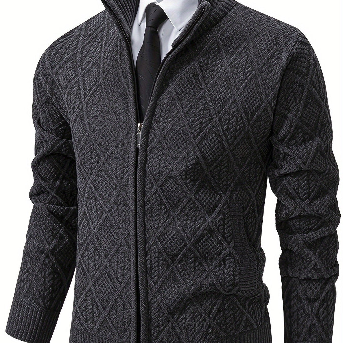Cardigan uomo geometrico con zip e collo alto