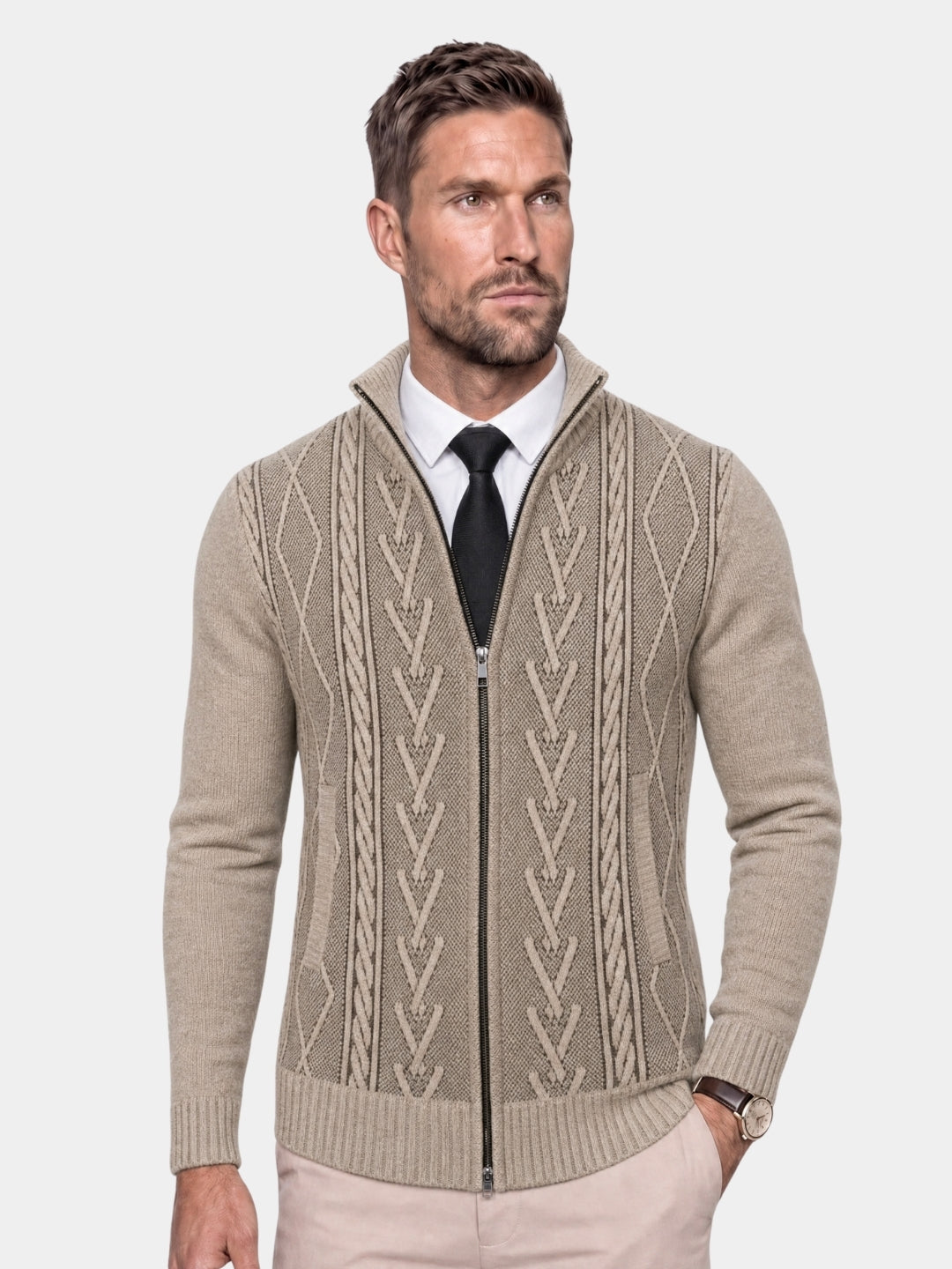 Cardigan Essential con motivo a trecce e zip - Aurelio Club