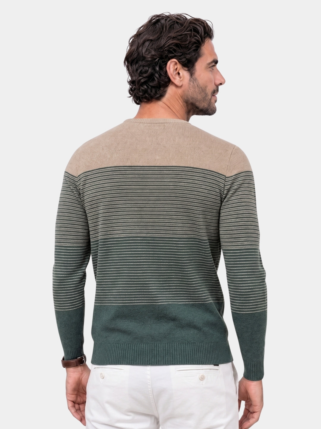 Pullover girocollo a righe sfumate in misto cotone - Aurelio Club