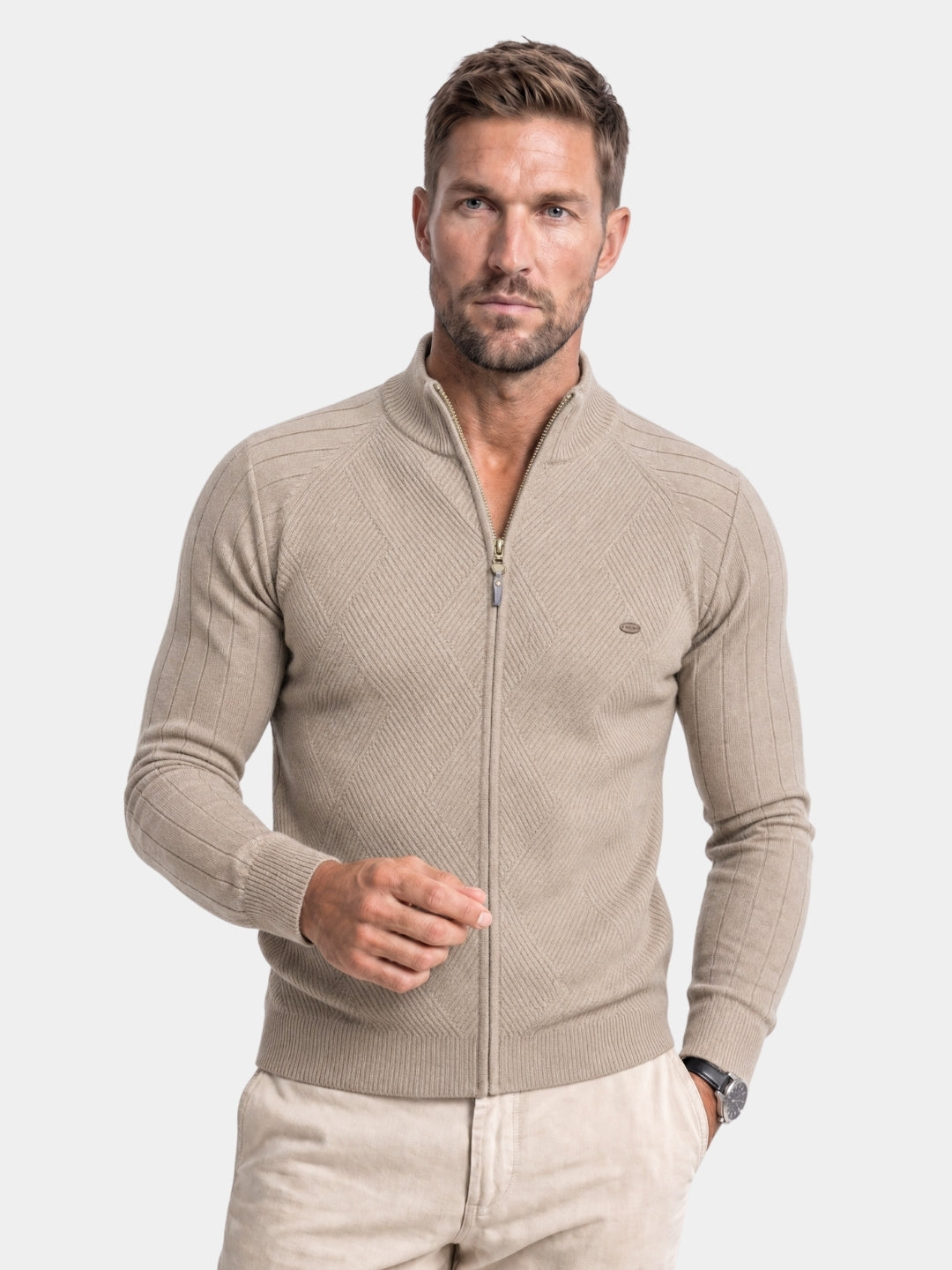 Cardigan in misto cotone a trecce e coste con zip - Aurelio Club