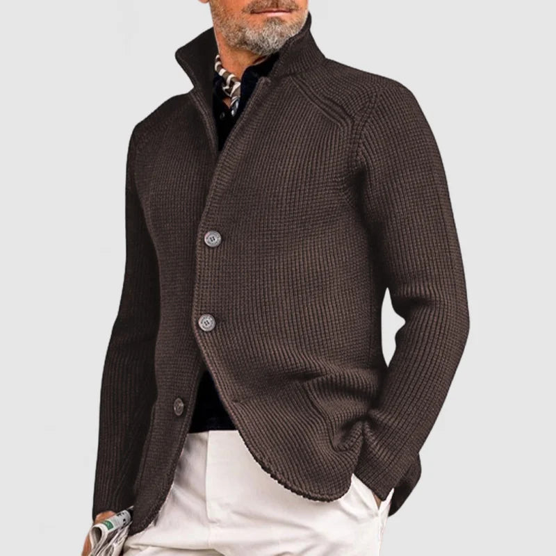Cardigan uomo in maglia con collo alto e bottoni