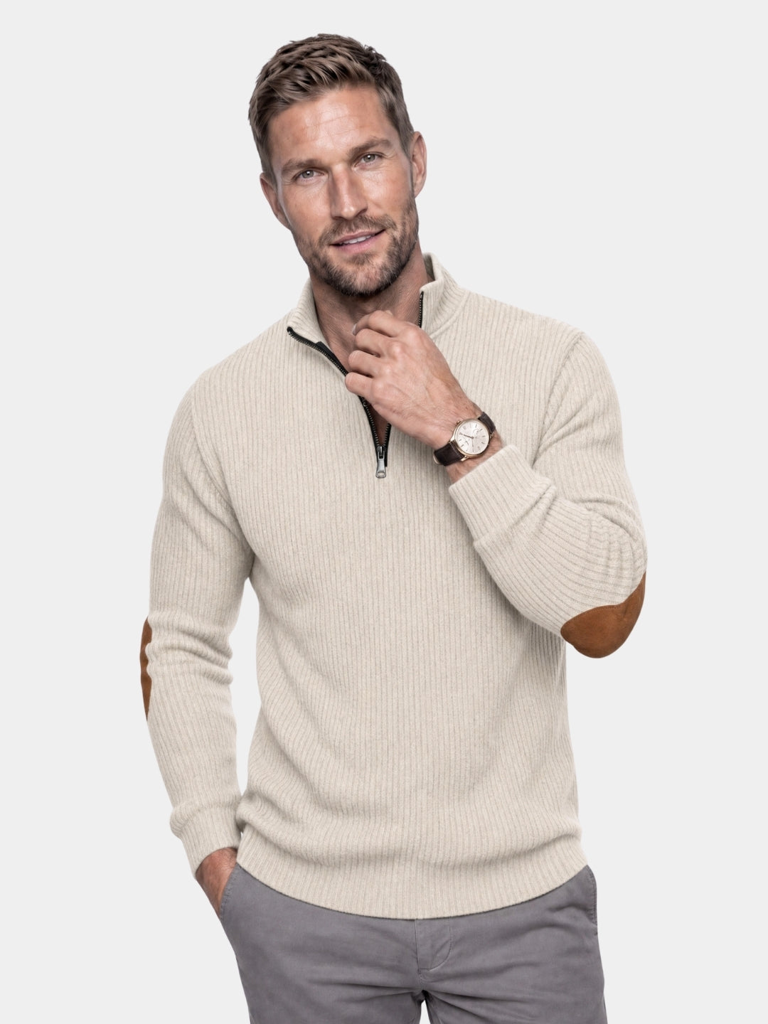 Pullover in velluto a coste con collo alto e zip corta - Aurelio Club
