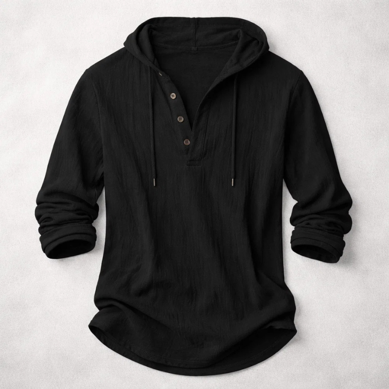Maglia Henley uomo in cotone e lino con cappuccio