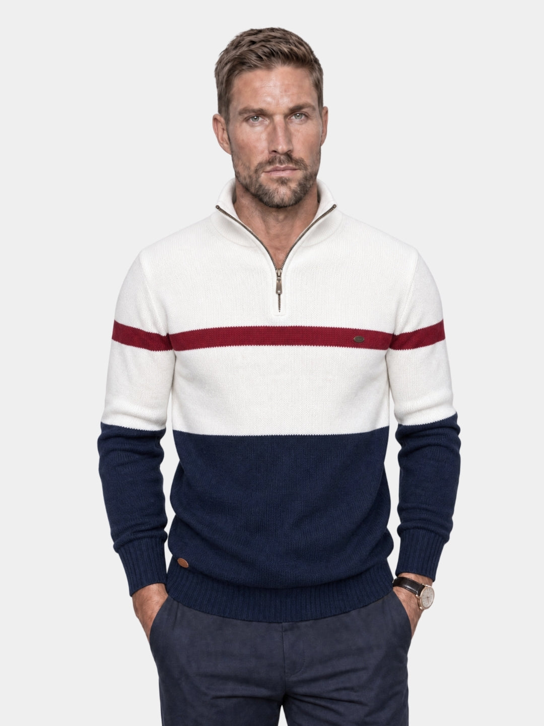 Pullover in misto cotone con colletto e zip corta - Aurelio Club
