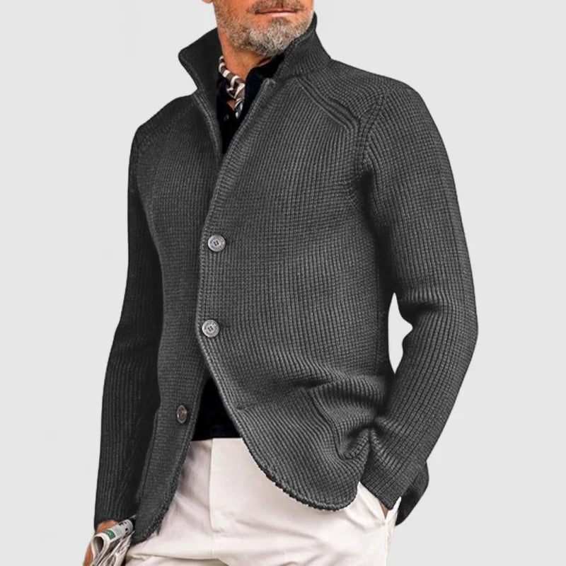 Cardigan uomo in maglia con collo alto e bottoni