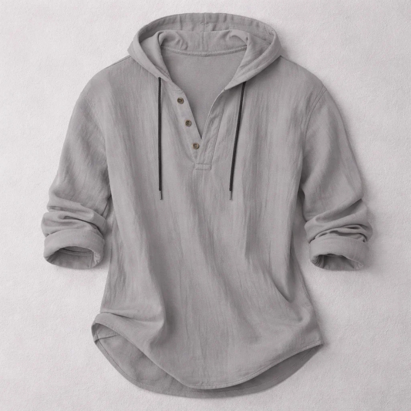 Maglia Henley uomo in cotone e lino con cappuccio