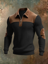 Pullover uomo con collo polo, mezza zip e inserti