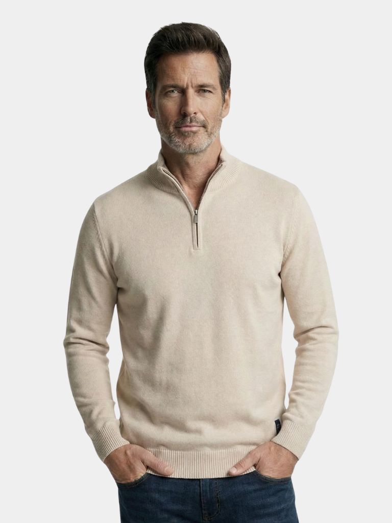 Maglia in tinta unita in misto cotone con mezza zip - Aurelio Club