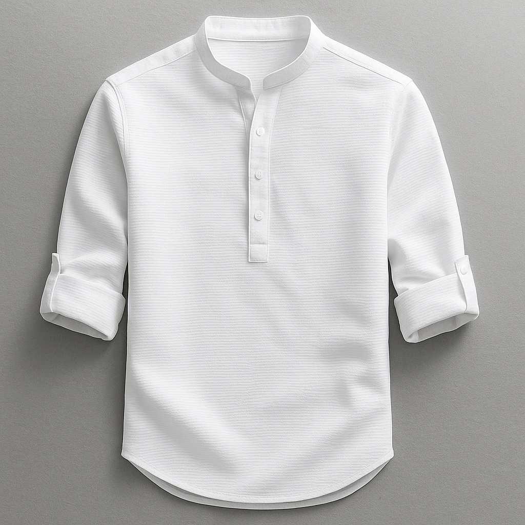 Camicia uomo in misto cotone con fondo arrotondato