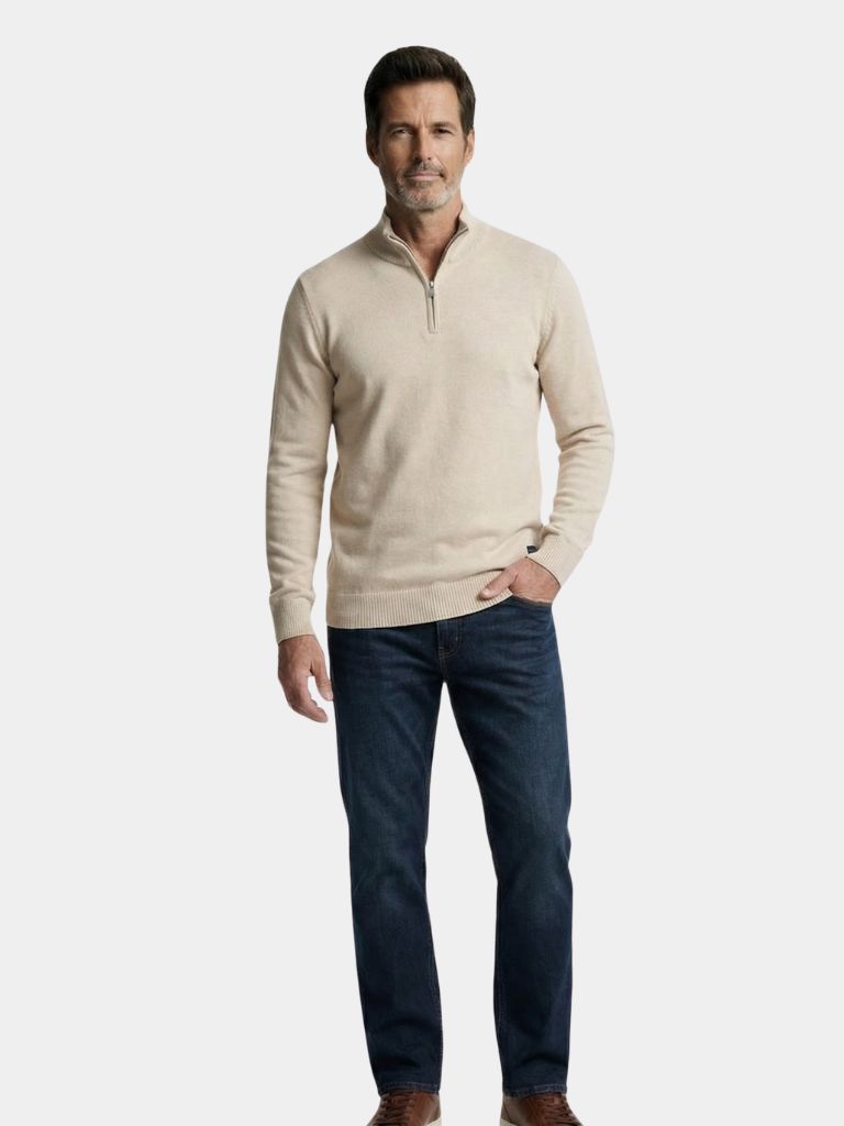 Maglia in tinta unita in misto cotone con mezza zip - Aurelio Club