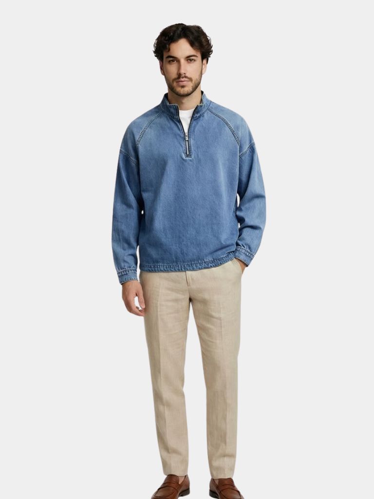 Giacca in denim stone washed con zip corta - Aurelio Club