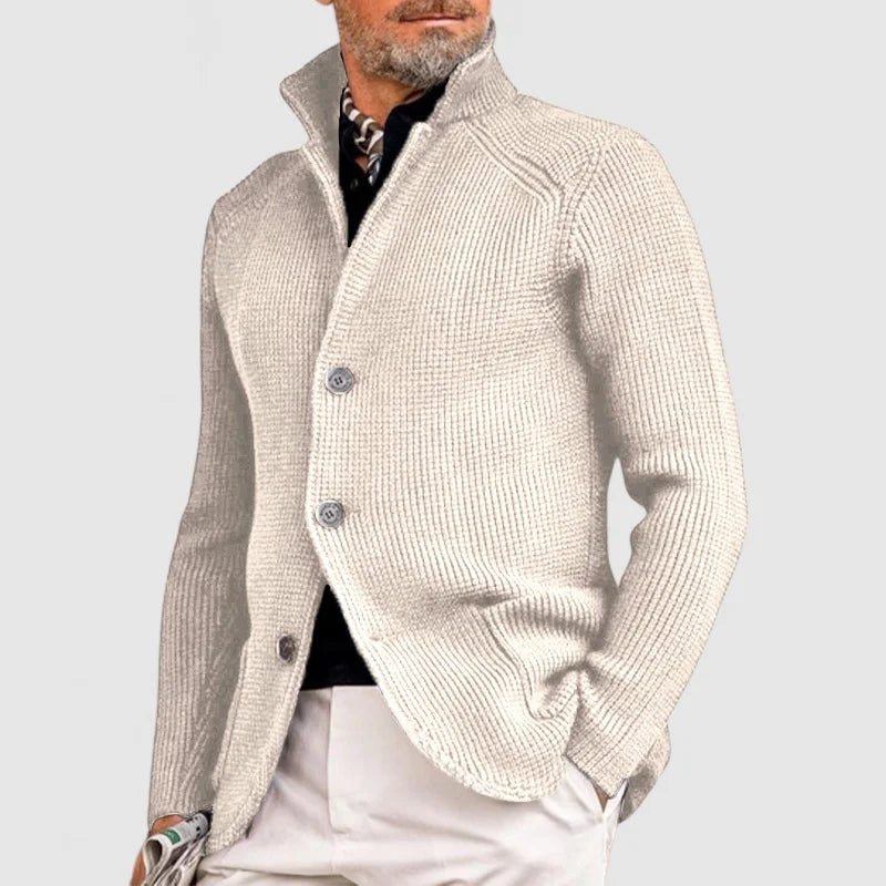 Cardigan uomo in maglia con collo alto e bottoni