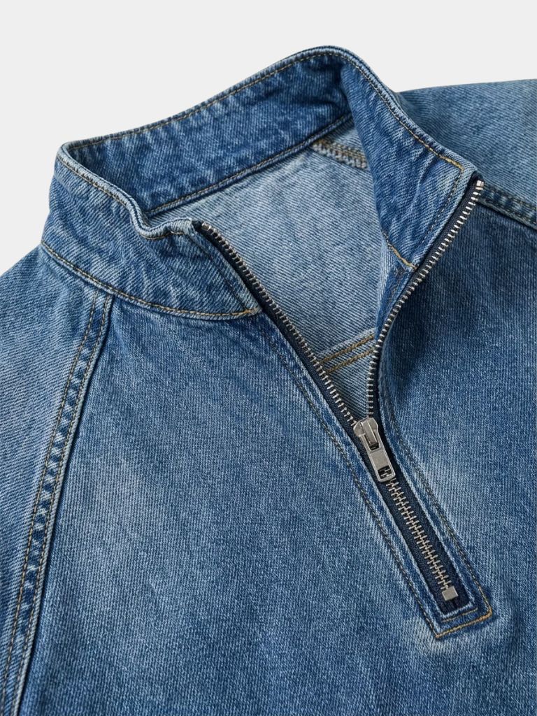 Giacca in denim stone washed con zip corta - Aurelio Club