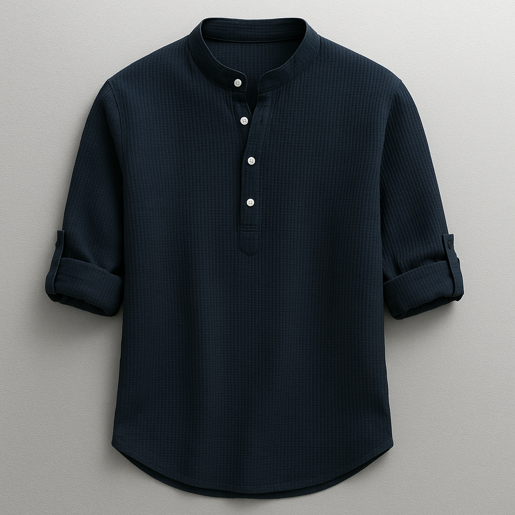 Camicia uomo in misto cotone con fondo arrotondato