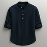 Camicia uomo in misto cotone con fondo arrotondato