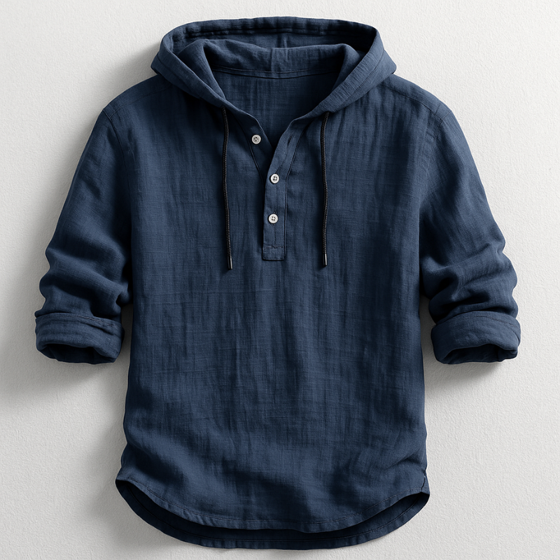 Maglia uomo in cotone e lino con cappuccio