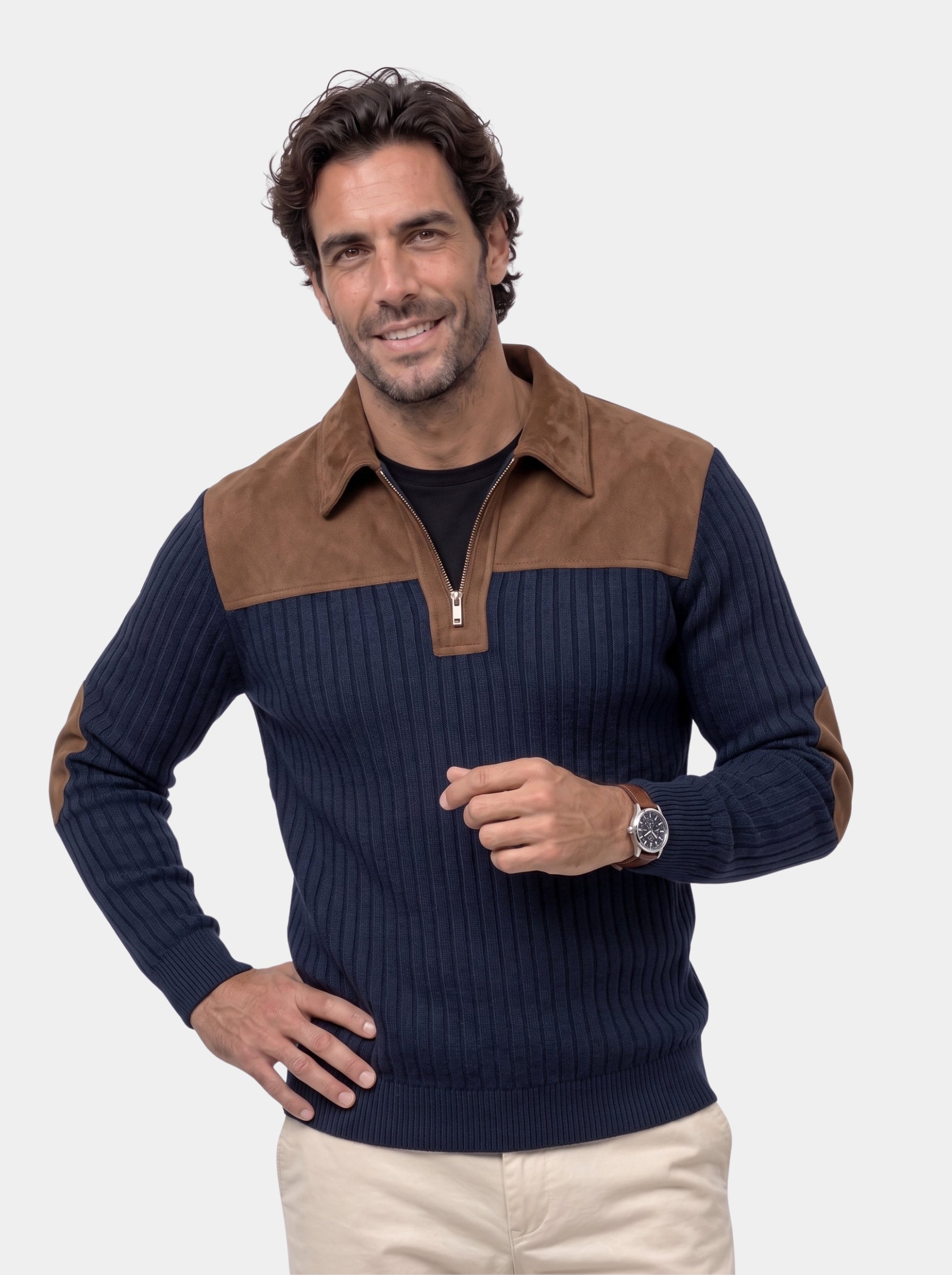 Pullover Camborne con mezza zip e toppe ai gomiti - Aurelio Club