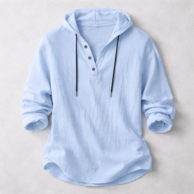 Maglia Henley uomo in cotone e lino con cappuccio