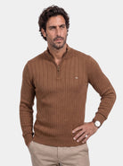 Pullover in misto cotone a righe verticali con zip corta - Aurelio Club