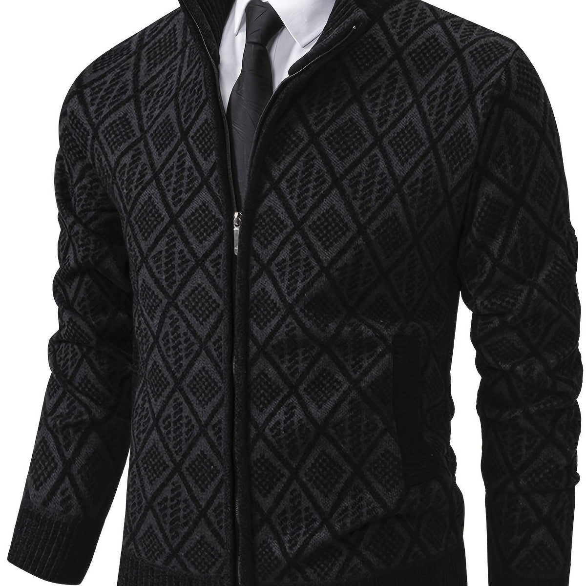 Cardigan uomo geometrico con zip e collo alto