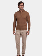 Pullover in misto cotone a righe verticali con zip corta - Aurelio Club