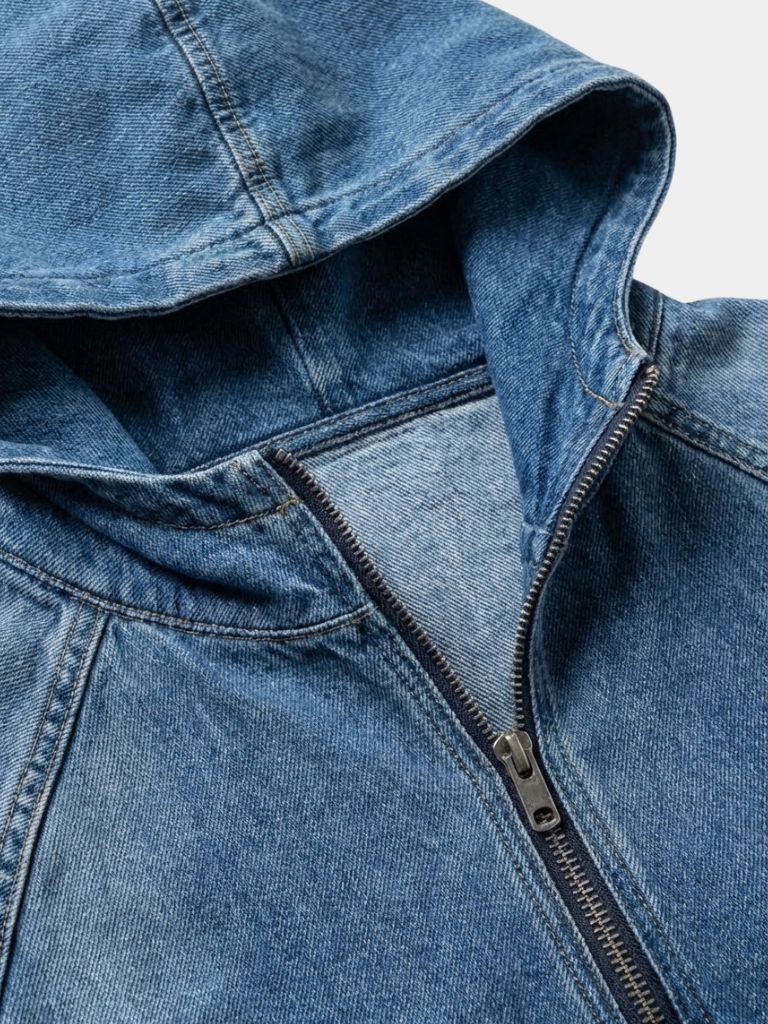 Giacca Artisan in denim con cappuccio e mezza zip - Aurelio Club