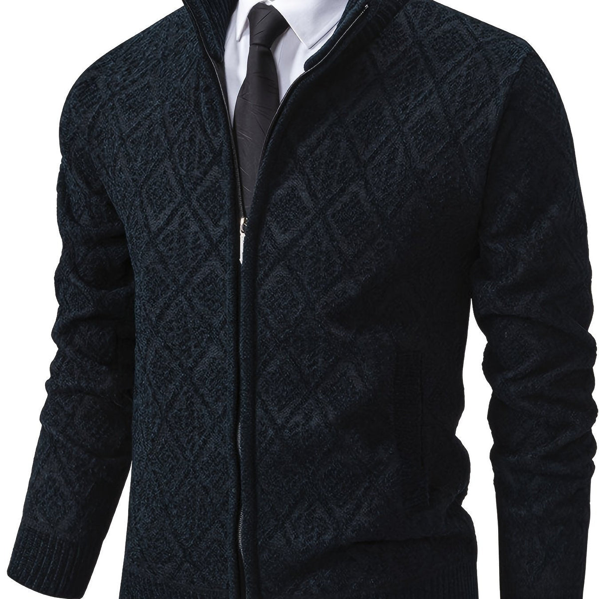 Cardigan uomo geometrico con zip e collo alto