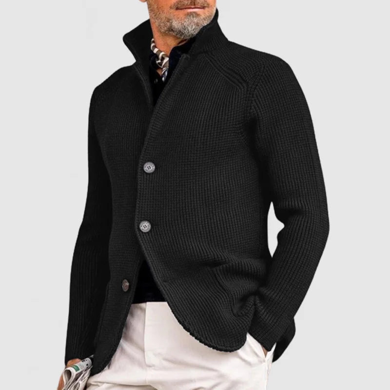 Cardigan uomo in maglia con collo alto e bottoni