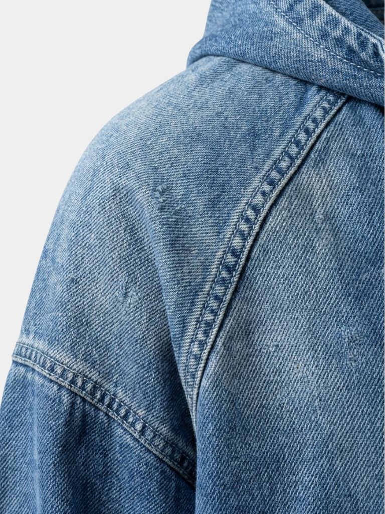 Giacca Artisan in denim con cappuccio e mezza zip - Aurelio Club