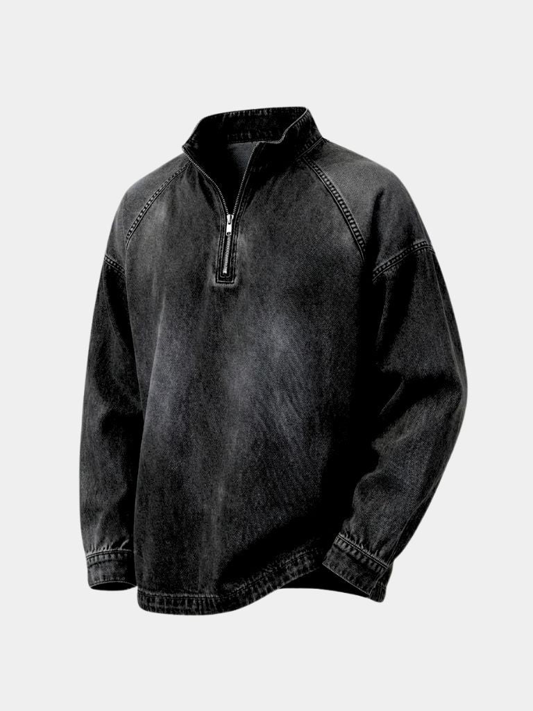 Giacca in denim stone washed con zip corta - Aurelio Club