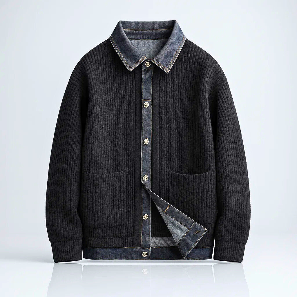 Giacca uomo in maglia con dettagli in denim