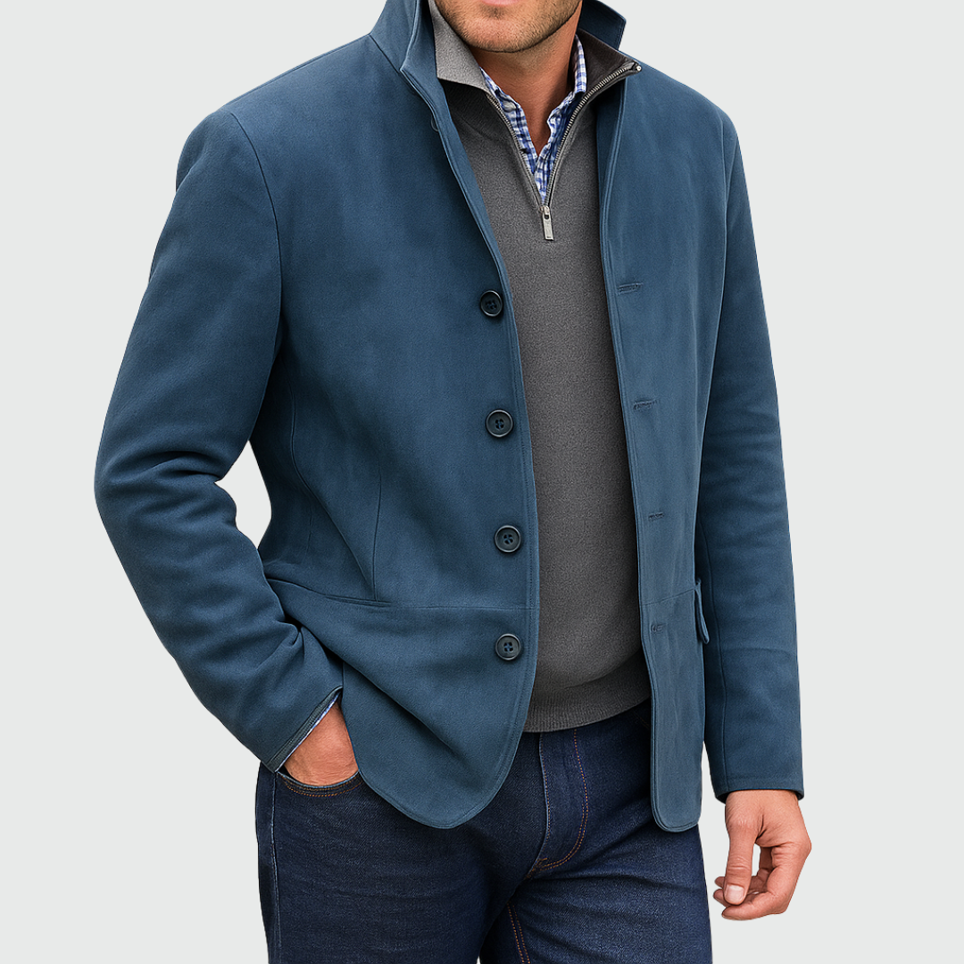 Blazer uomo con finitura scamosciata e bottoni