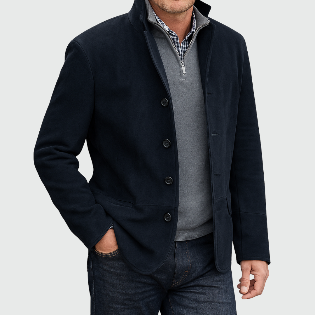 Blazer uomo con finitura scamosciata e bottoni