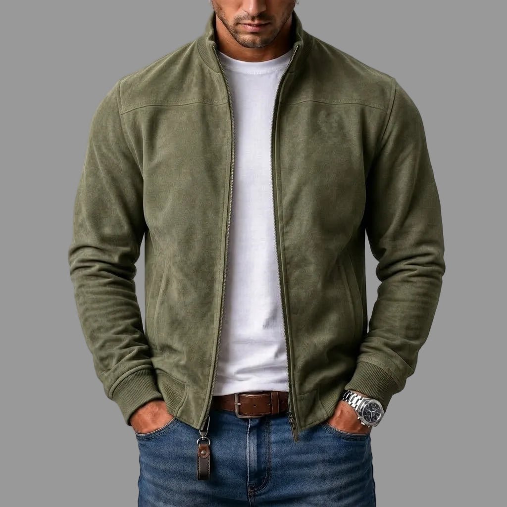 Bomber uomo con finitura scamosciata